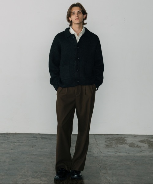 LURAKU】シャギーニットポロカーディガン ブラック L LURAKU】Shaggy