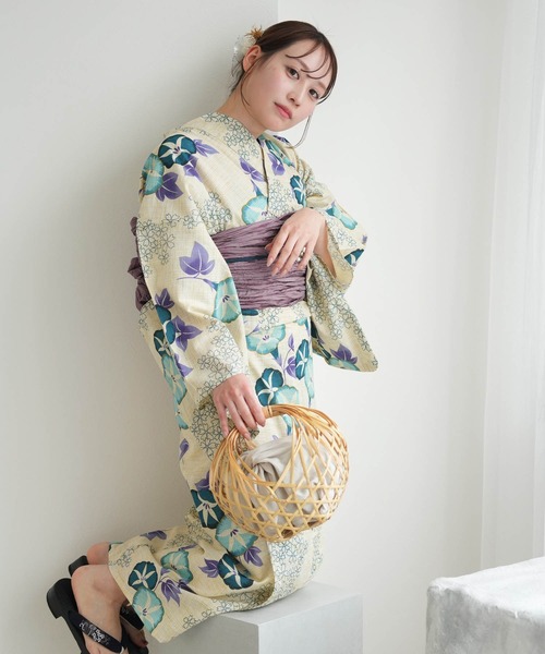 utatane（ウタタネ）の「浴衣3点セット 綿麻 水色の朝顔（浴衣）」 - WEAR