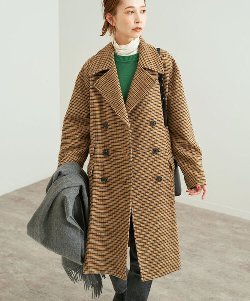 pinue ロングパフコート チェック Sサイズ PINUE】 ロングダッフル