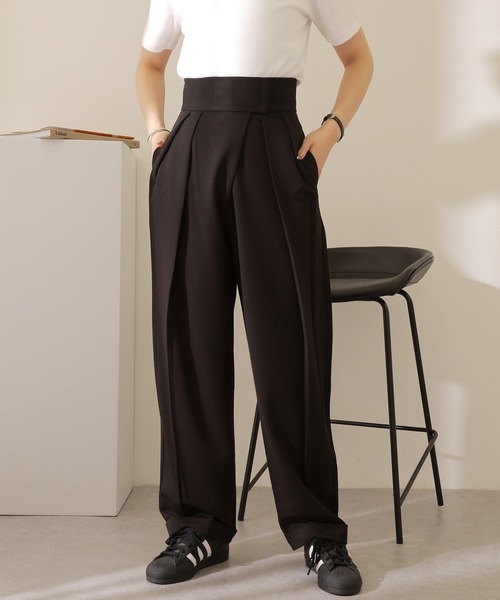 tuck wide curved pants /ハイウエスト タック カーブ ワイド パンツ