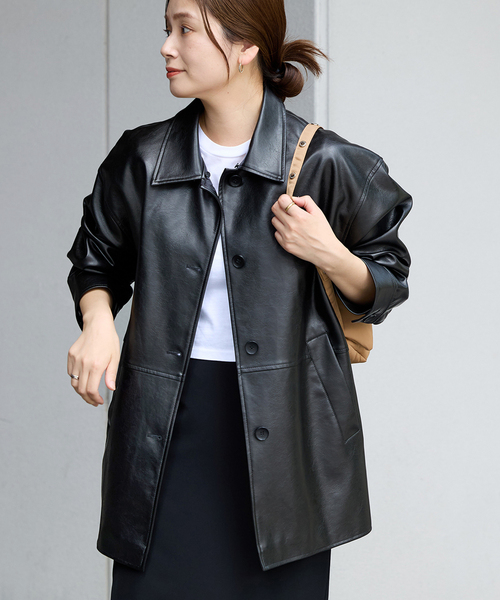 追加2》ウォッシャブルフェイクレザーファー襟付カバーオール