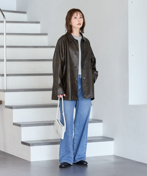 追加2》ウォッシャブルフェイクレザーファー襟付カバーオール