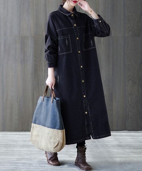 セール】デニム ロングコート（デニムジャケット）｜BLANC FICELLE
