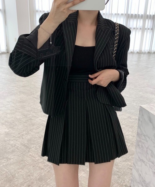 セール】【セットアップ】韓国っぽ長袖ストライプ柄ショート丈