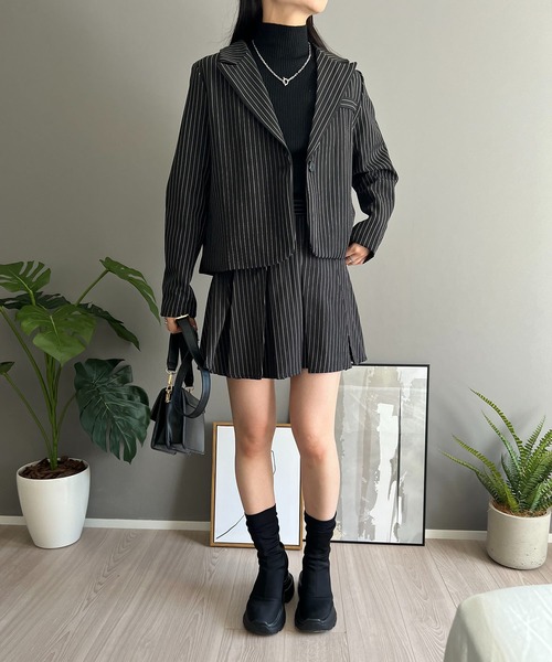 セール】ピンストライプジャケット×プリーツスカート セットアップ