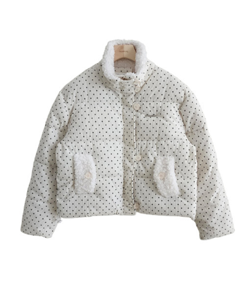 セール】ドット柄 ボア ショート中綿ジャケット（ダウンジャケット