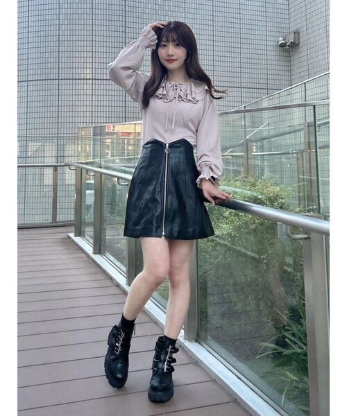 Shelleyシェリエ フロント ZIP レザー スカート M Shelleyシェリエ