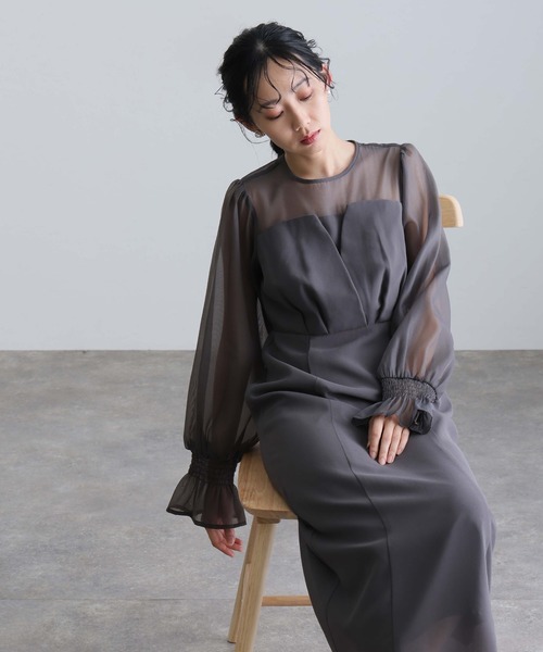 結婚式 パーティードレス ビスチェミモレ丈&袖ありセレモニー