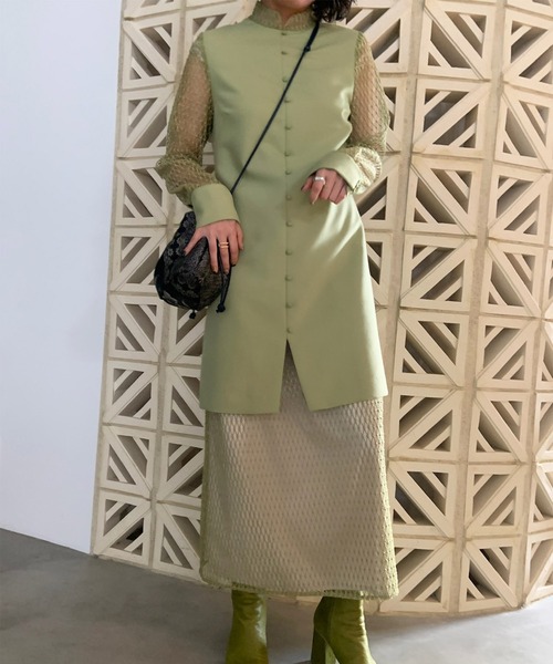 Ameri（アメリ）の「MELON SLEEVE STRAIGHT DRESS（ワンピース）」 - WEAR