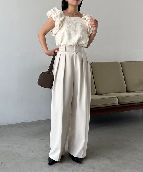 セール】ジャガードパフショルダートップス（シャツ/ブラウス