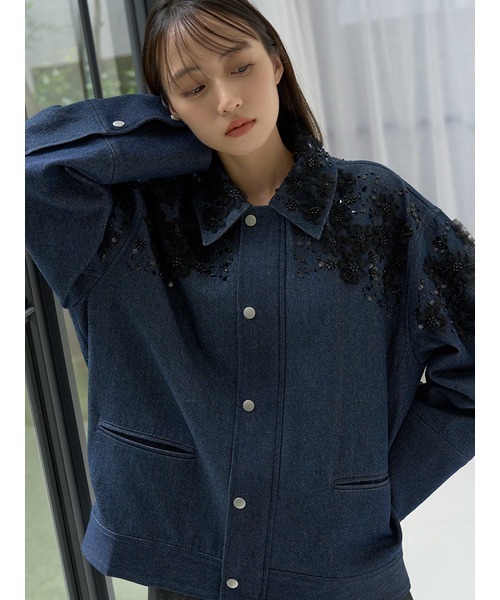 み*ー様 SNIDEL☆エンブロイダリーブルゾン【インディゴ】 SNIDEL