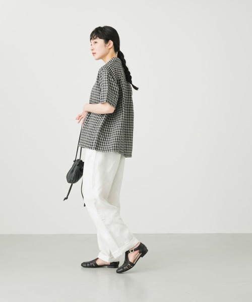 かぐれ リネンレーヨンオープンカラーシャツ チェック かぐれ】リネン