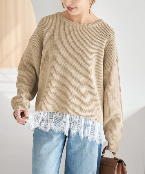 Spick & Span（スピックアンドスパン）の「レースドッキング畦ニット