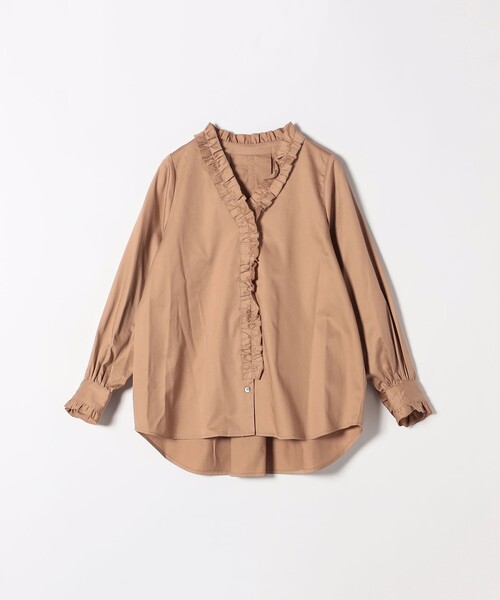SHIPS any:〈洗濯機可能〉コットン サテン フリル Vネック ブラウス