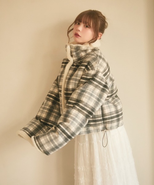 セール】チェック柄ボアライニングダウン（ダウンジャケット/コート