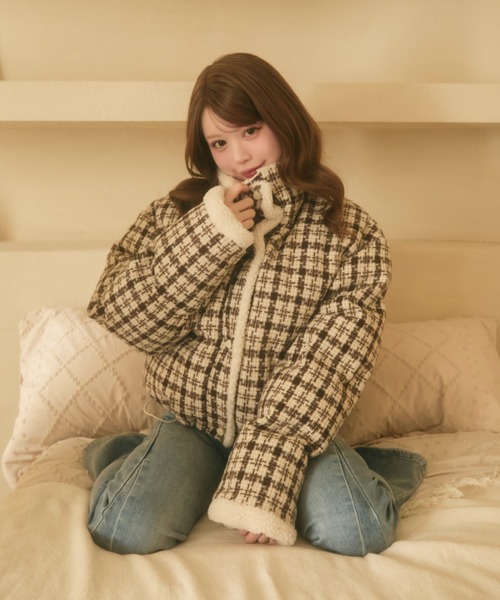 セール】チェック柄ボアライニングダウン（ダウンジャケット/コート