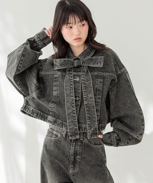 デニムリボンショートジャケット 647635（デニムジャケット）｜Heather