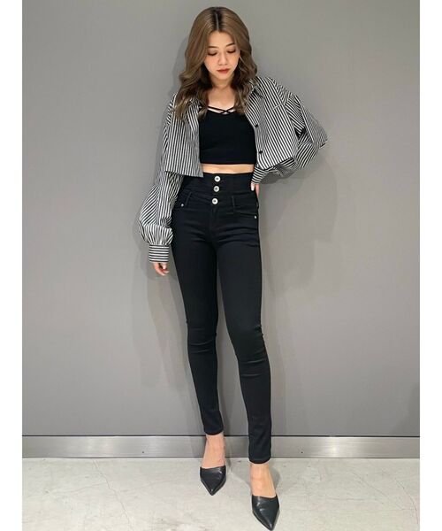GYDA（ジェイダ）の「ハイウエストウエストクロススキニーデニムパンツ