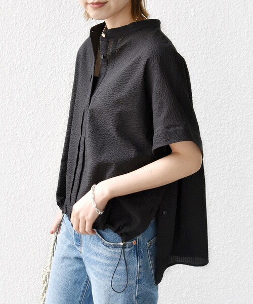 セール】〈手洗い可能〉サッカー 裾 ドロスト ドルマン ブラウス