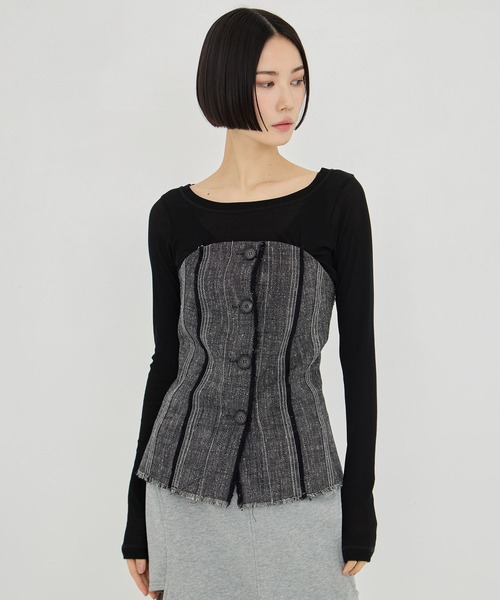 セール】【STUDIOUS/ステュディオス】Silk Linen Bustier Combi Top