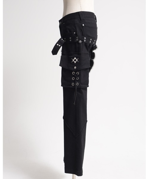 REFLEM レフレム ファーポーチベルト付きフレアデニムパンツ グレー