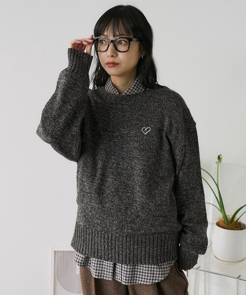 セール】ワンポイントハート刺繍 フォックス混ニットプルオーバー