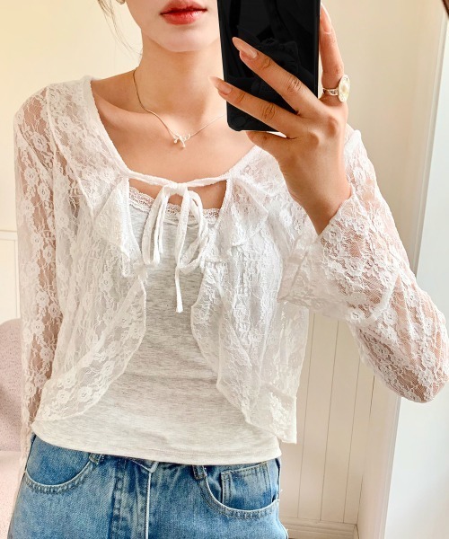 セール】花柄モチーフシアーカーディガン（カーディガン/ボレロ