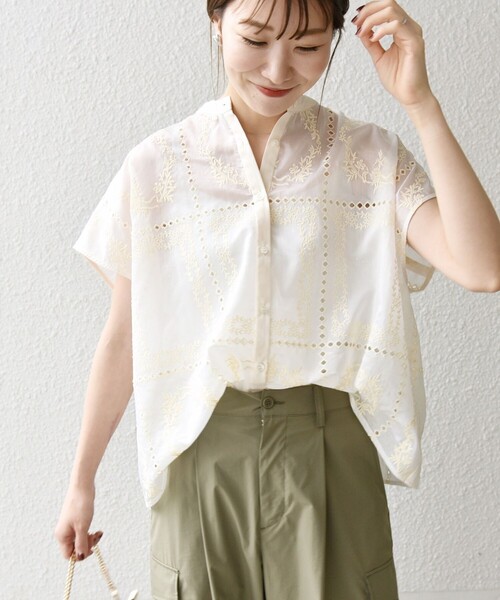 セール】SHIPS any:〈手洗い可能〉エンブロイダリー レース シアー