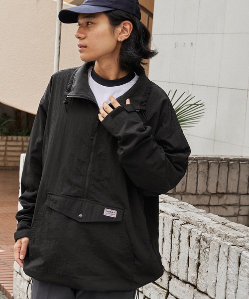 retock's】裏フリース ハーフジップ ビッグシルエット ナイロン