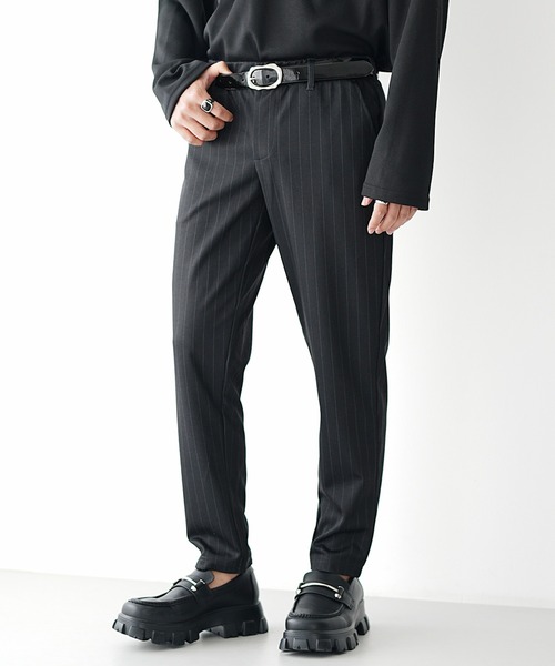 MinoriTY】さらモチとろみ素材スマートスラックス テーパードパンツ