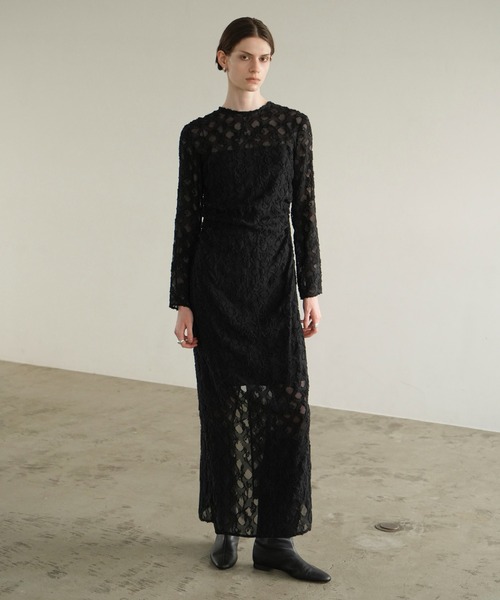 CLANE（クラネ）の「FLOWER JACQUARD WAIST DRAPE ONEPIECE