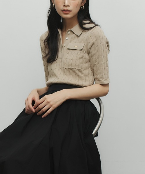 ケーブルポロニットドッキングワンピース（ワンピース）｜anuans（ア