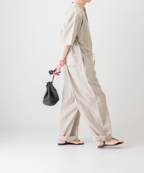 かぐれ（カグレ）の「リネンハーフスリーブオールインワン（サロペット