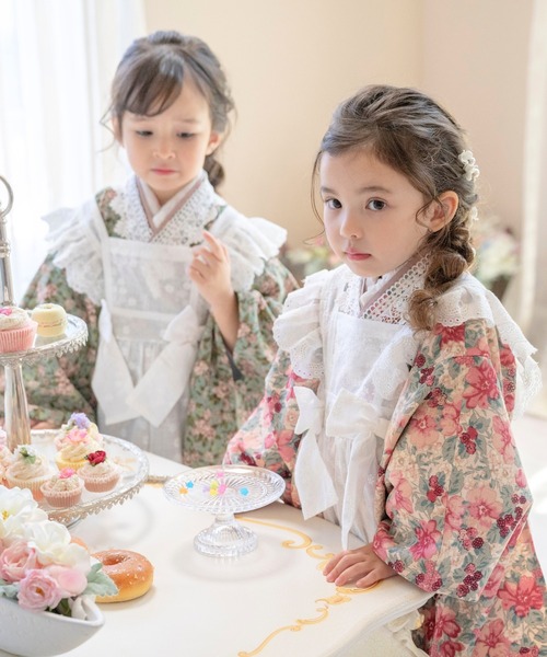 セール】後ろファスナーで着る アンティークエプロン着物ワンピース