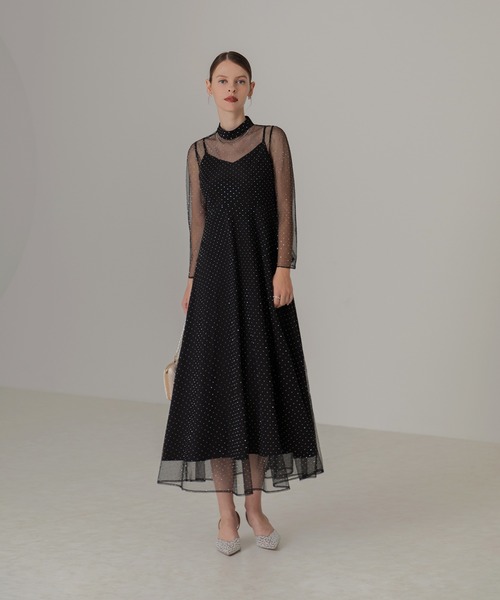 セール】【LEJA】2wayドットストーンギャザーチュールAラインドレス 2