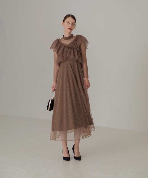 セール】【LEJA】2wayドットストーンギャザーチュールAラインドレス 2