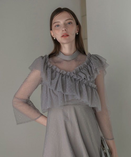 セール】【LEJA】2wayドットストーンギャザーチュールAラインドレス 2