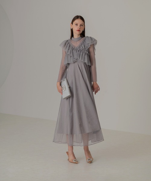 セール】【LEJA】2wayドットストーンギャザーチュールAラインドレス 2