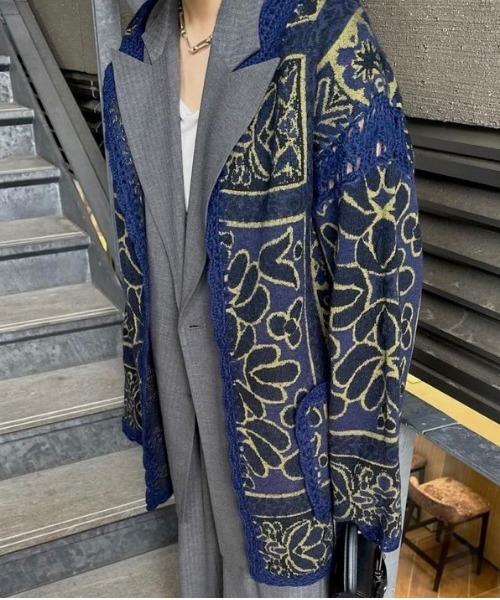 セール】RUG PATTERN KNIT JACKET（ノーカラージャケット）｜Ameri