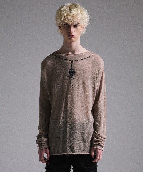 GRANCY】Print Design Sheer Knit / プリントデザインシアーニット