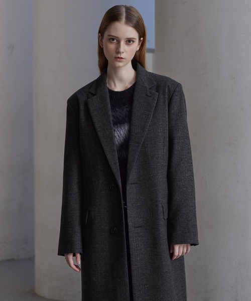 セール】【CLEL】Wool Blend Herringbone Tweed Coat / ウールブレンド