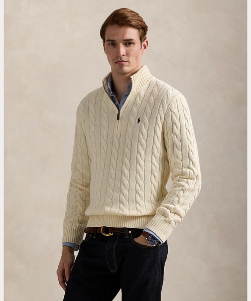 ケーブルニット コットン クォータージップ セーター（ニット/セーター