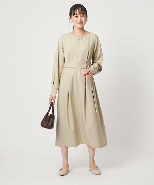 セール】ステッチ タック セミフレア ワンピース（ワンピース）｜green