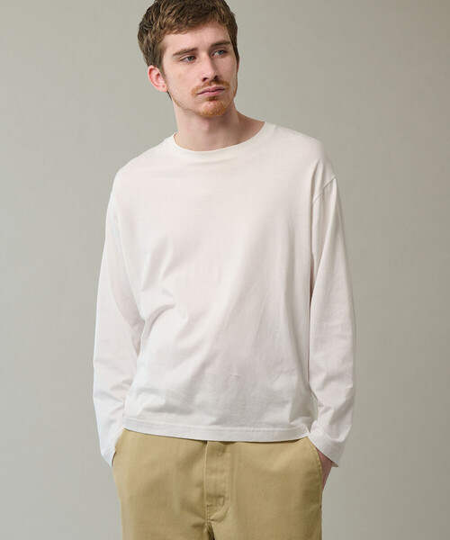 HYKE クルーネックホワイト コットン 長袖シャツ HYKE クルーネック