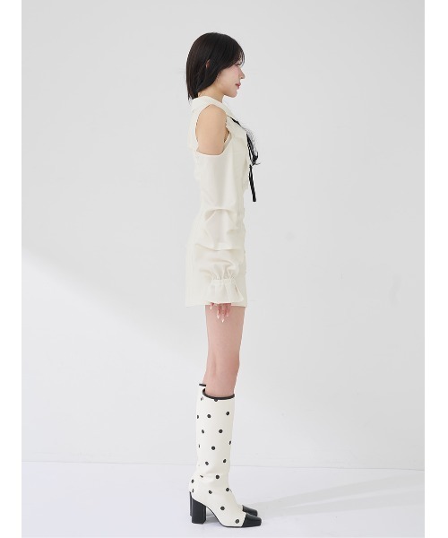 ショルダースカラップフリルシャツミニワンピース（ワンピース