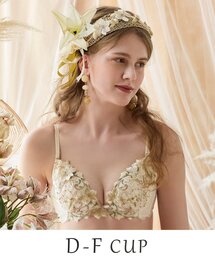 レディースのブラジャー（ゴールド/金色系・花柄/刺繍）ファッション