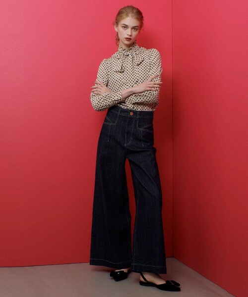 LOULOU WILLOUGHBY】デシンドットフリルボウタイブラウス（シャツ