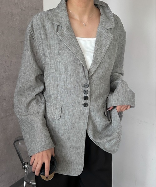 セール】【26年春夏新作】麻タッチガーゼベルト付きテーラード