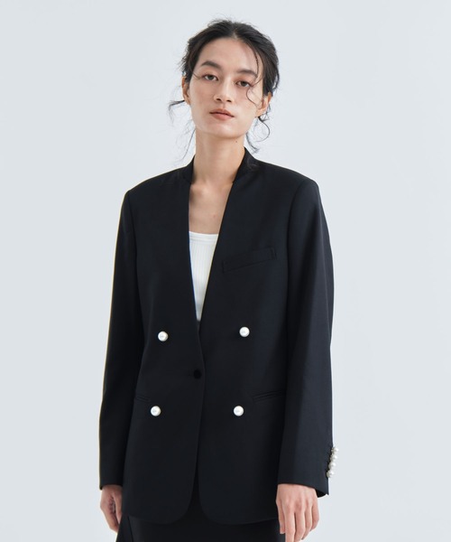 CINOH/チノ】BLACK FORMAL NO COLLAR JACKET/ブラックフォーマルノー