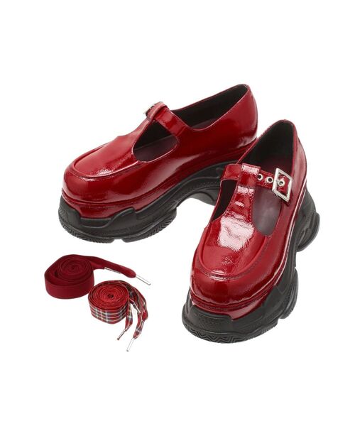 厚底メリージェーンスニーカーソールレースアップシューズ バレエコア